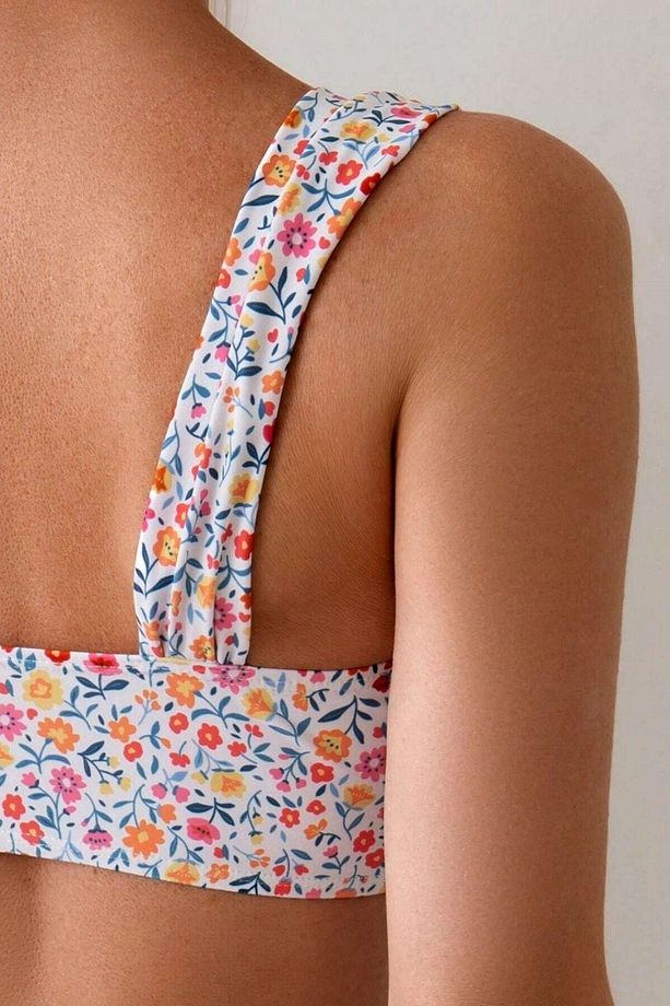 Minimalist Çiçek Desenli Kaplı Yüksek Bel Bikini Takımı - 4