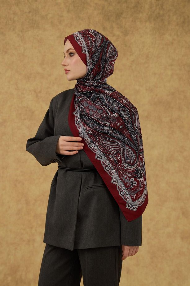 İpekhan Soft Şal Kırmızı Gri 3052-07 - 4