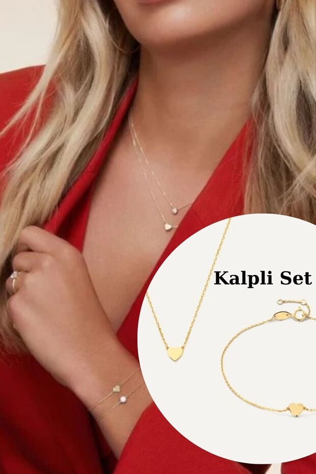Pullu Kalpli 2'li Altın Set - 1