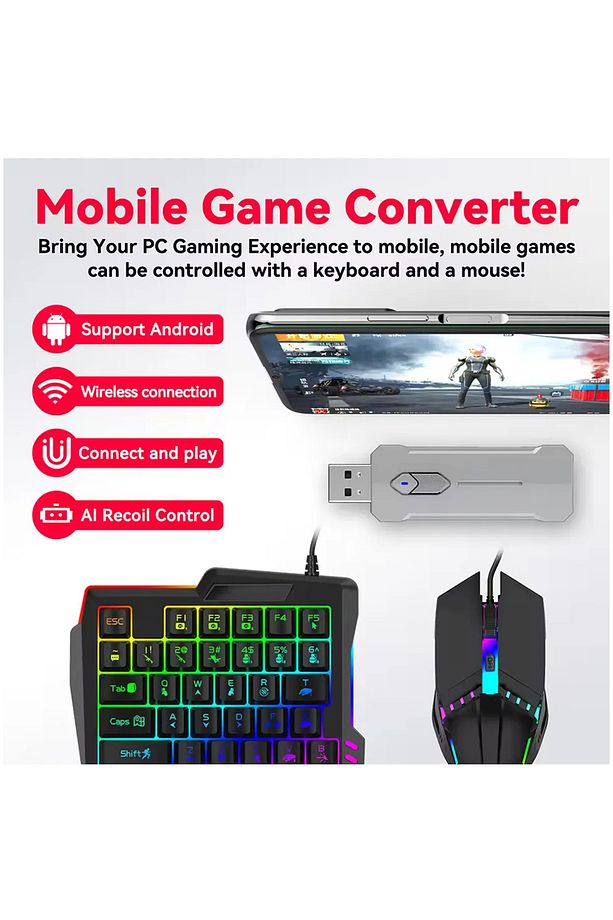 PUBG Mobil Oyun Kiti 5in1 BT5.3 Klavye Mouse Dönüştürücü Seti Pugb Seti - 3