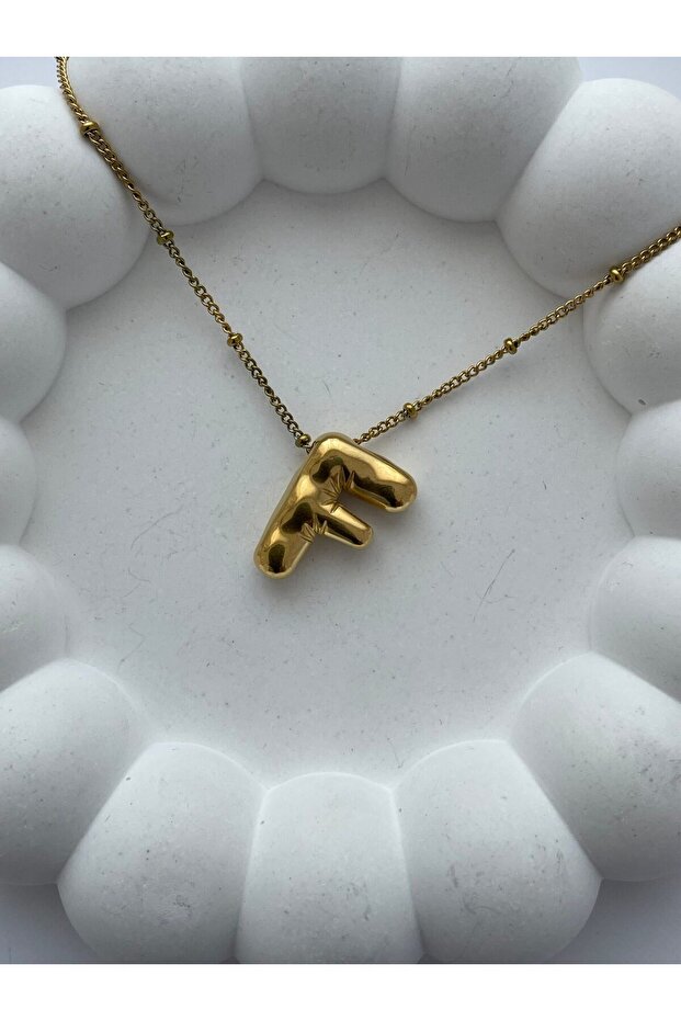F Harf Gold Çelik Bubble Kolye - 1