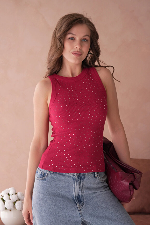 Taş Aksesuar Detaylı Slim Fit Basic Atlet - 2