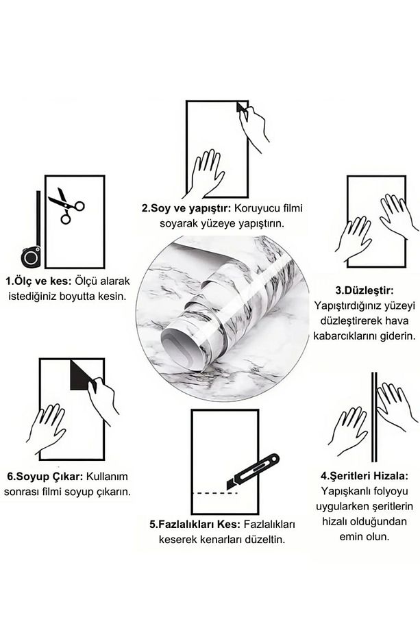 Mermer Desenli Kendinden Yapışkanlı Folyo-mutfak, Banyo, Tezgah Duvar folyo - 2