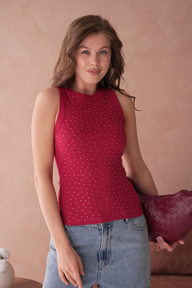 Taş Aksesuar Detaylı Slim Fit Basic Atlet - 4