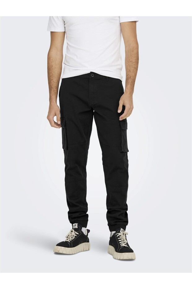 Elastic Leg Black Men's Cargo Pants 22016687_Onscam Stage Cargo Cuff Pk