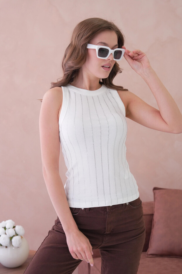 Önü Taş İşlemeli Slim Fit Basic Atlet - 4