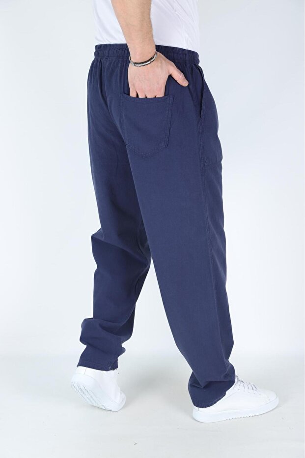 Men's navy blue Transitional linen raw edge trousers - relaxed fit, breathable, everyday casual wear