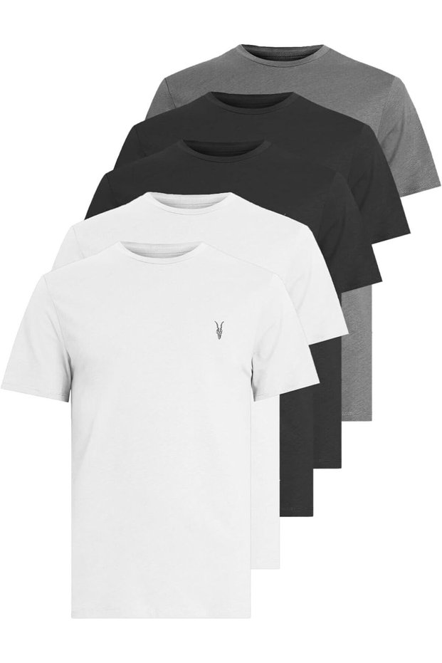 Men's T-Shirt Standard Embroidery Detailed 5-Piece T-Shirt Pack