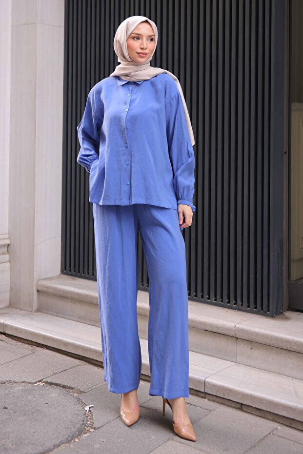 Indigo Slit Tunic Trousers Suit