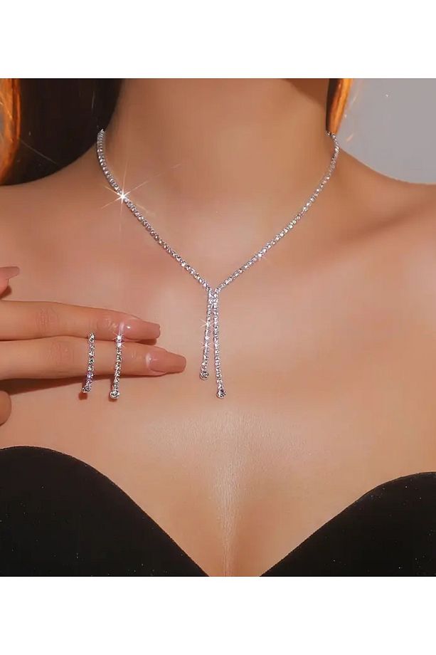Kolye küpe set ucu tek taşlı - 1