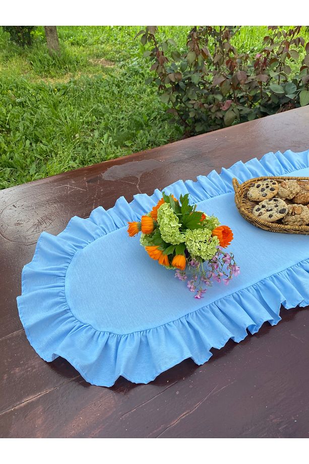Pamuk Polyester Fırfırlı Oval Runner 30x80 Cm - 3
