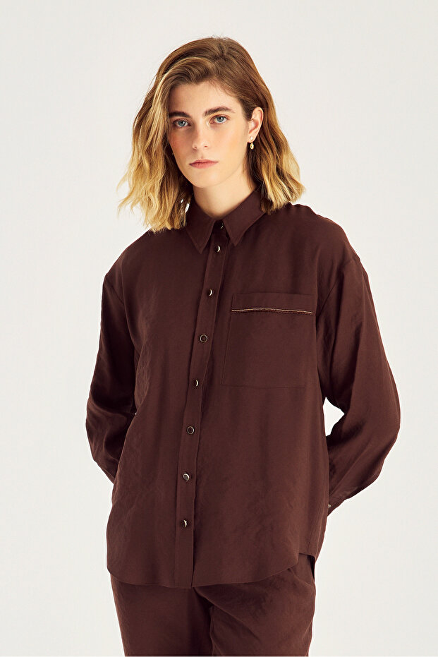 Aksesuar Detaylı Modal Gömlek - 5