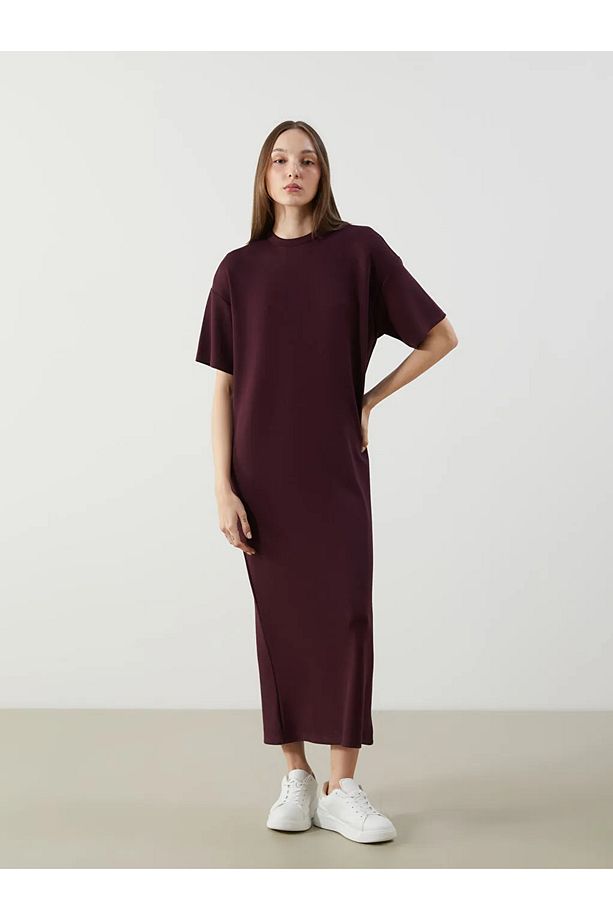 LCW Vision Bordo Bisiklet Yaka Kadın Elbise - 1