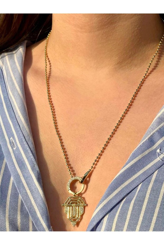Leyla Necklace with Steel Gold Stone