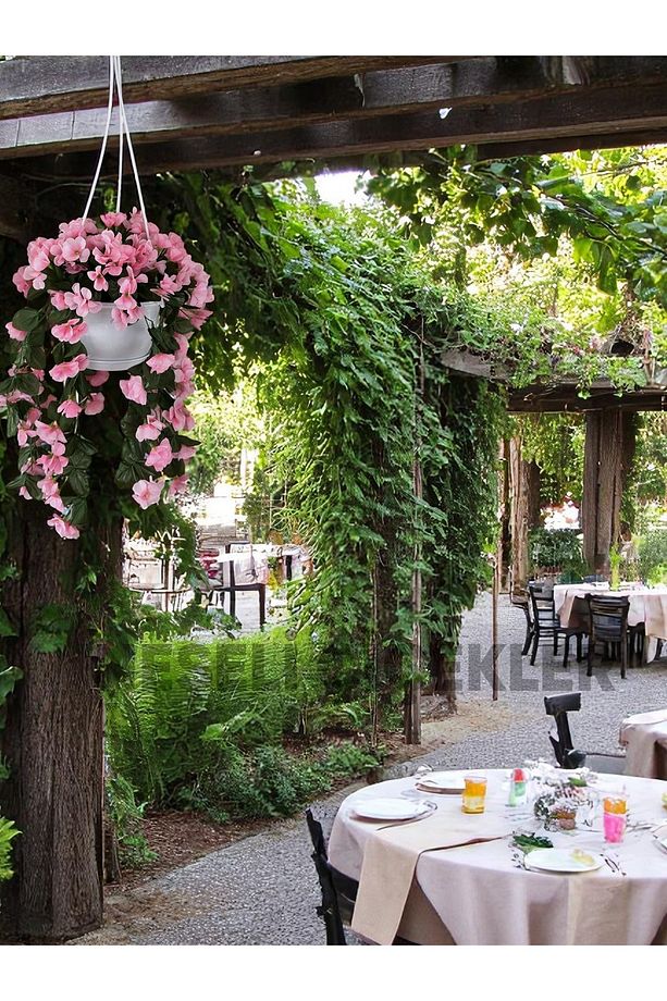 Yapay Çiçek Askılı Saksıda Balkon Çiçeği Sarkan Pembe Begonvil Dekoratif Yapay Çiçek - 3