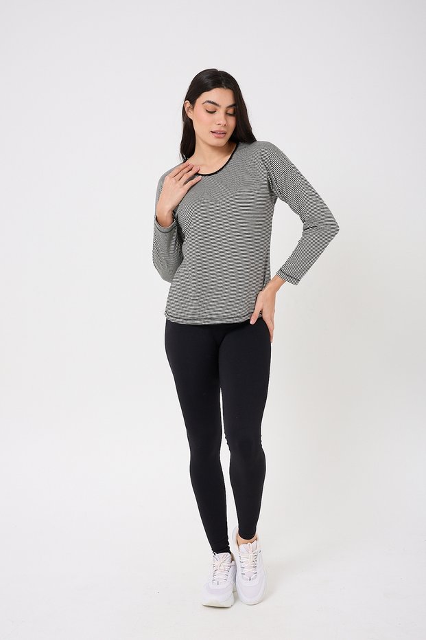 Off Shoulder Thin Striped Four Seasons Viscose Lycra T-Shirt