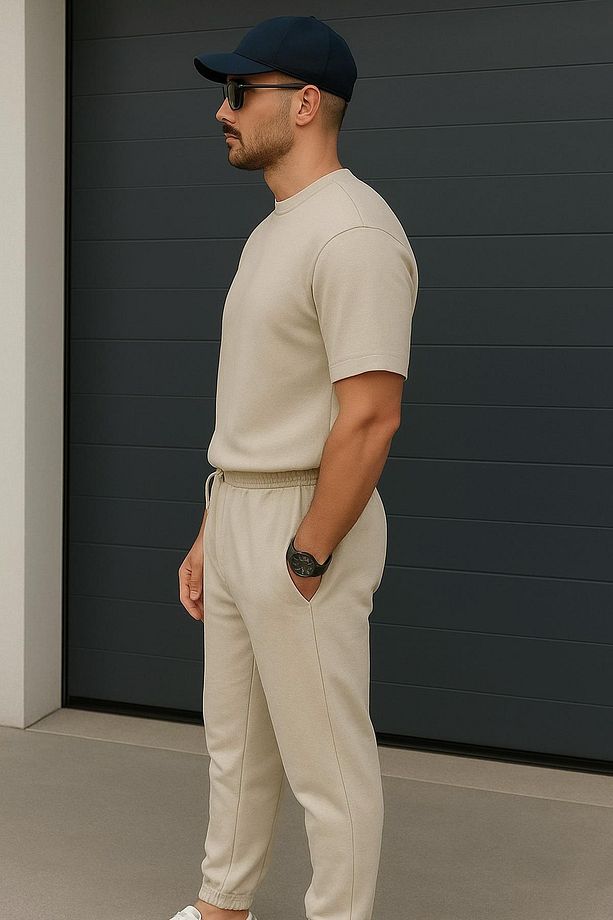 Regular Kalıp 2'li Set Relax Comfort Fit Şardonsuz Tshirt Jogger Eşofman Takımı - 2