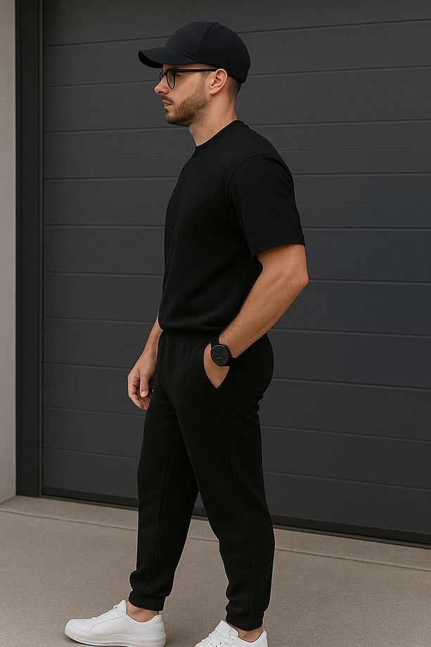 Regular Kalıp 2'li Set Relax Comfort Fit Şardonsuz Tshirt Jogger Eşofman Takımı - 2