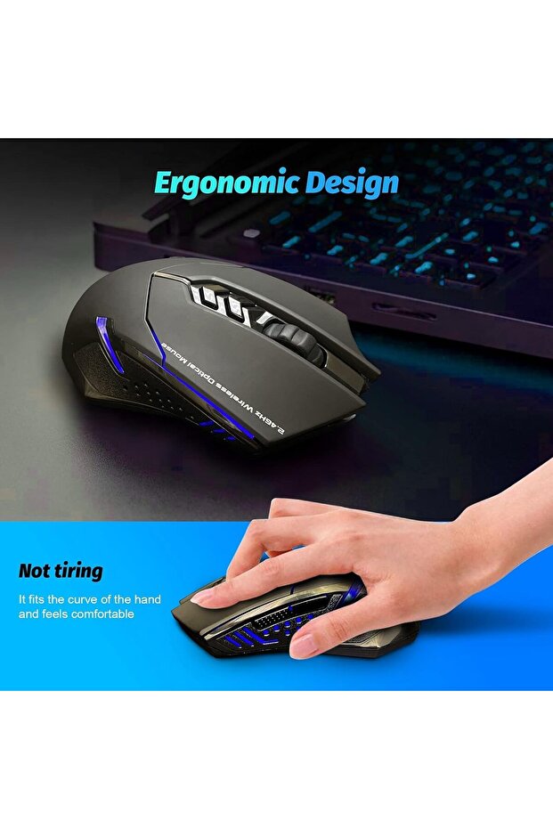 Wireless Gaming Mouse with Unique Silent Click, Ergonomic Grips, 5 Adjustable DPI Values, - 6