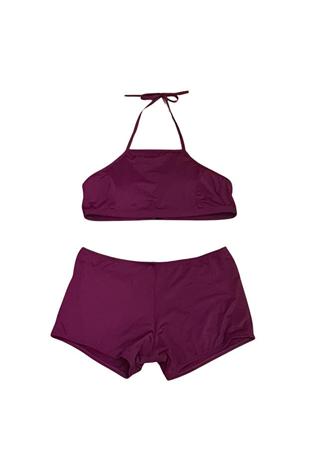 Glowzia Purple Color Women's Shorts Bikini Set