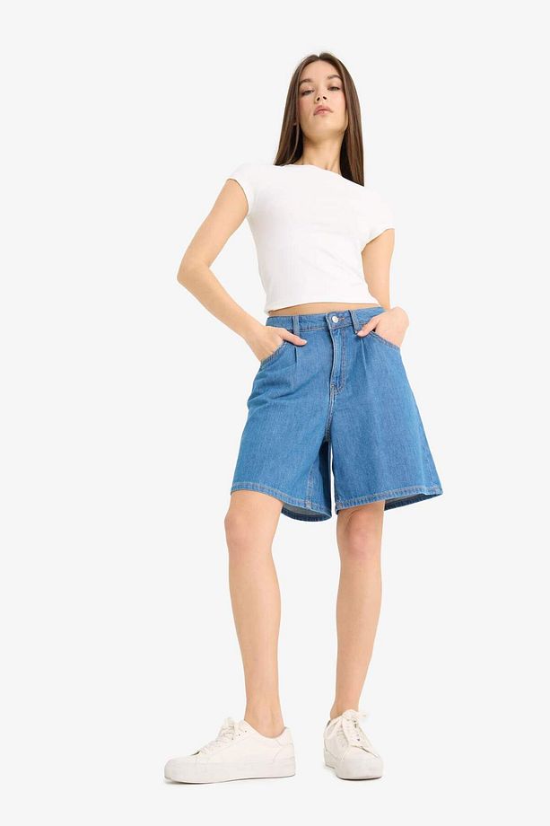 Yüksek Bel Düz Paça Yumuşak Jean Bermuda E0961AX25SM - 3
