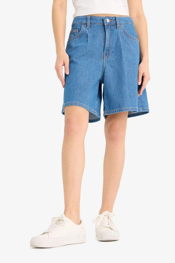 Yüksek Bel Düz Paça Yumuşak Jean Bermuda E0961AX25SM - 1