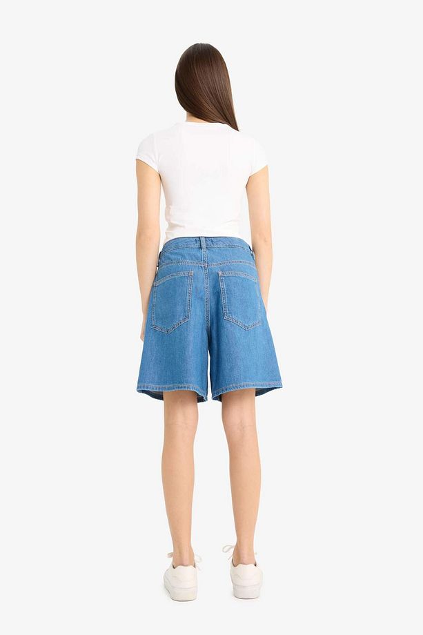 Yüksek Bel Düz Paça Yumuşak Jean Bermuda E0961AX25SM - 7