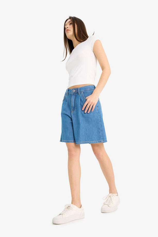Yüksek Bel Düz Paça Yumuşak Jean Bermuda E0961AX25SM - 4