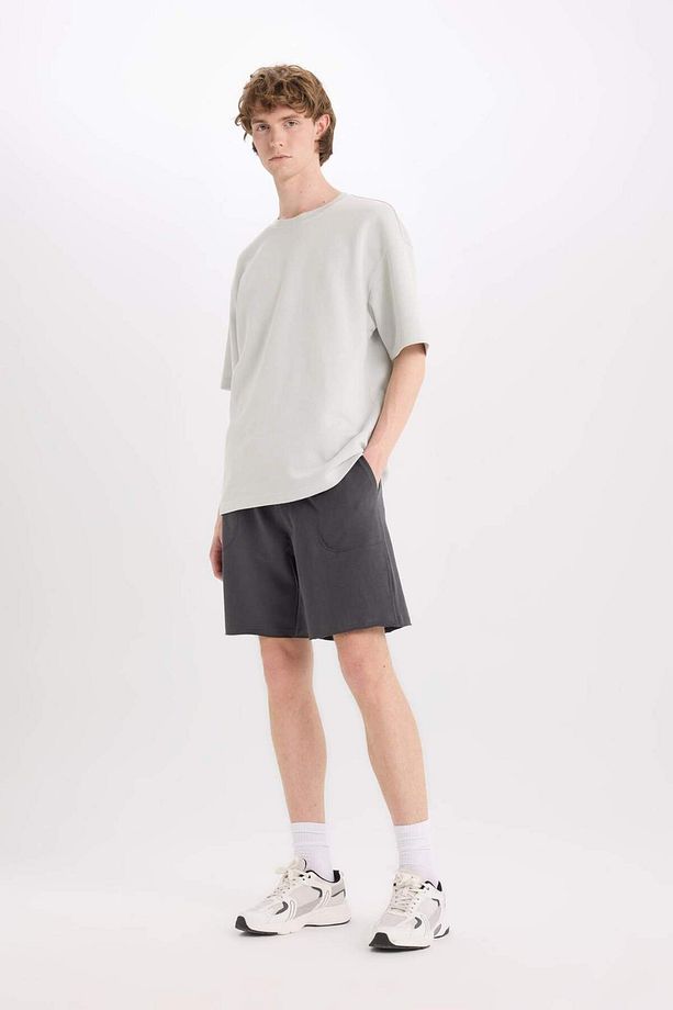 %100 Pamuk Slim Fit Dar Kesim Dar Paça Cepli Basic Düz Şort B8673ax25sm - 2