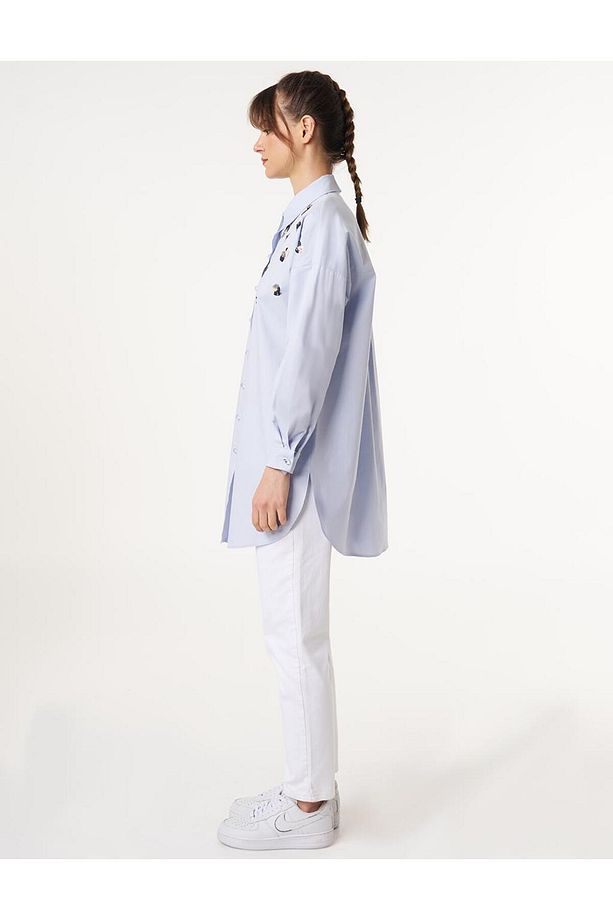 Pul Payet İşlemeli Poplin Tunik Limoni - 4