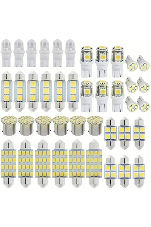 مجموعة مصابيح LED بيضاء 6000 كلفن 42 قطعة 6000 كلفن 12 فولت: ضوء خريطة داخلي، ضوء قبة، ضوء