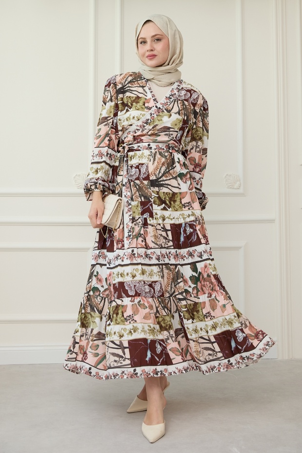 Bolero Floral Viscose Suit Burgundy
