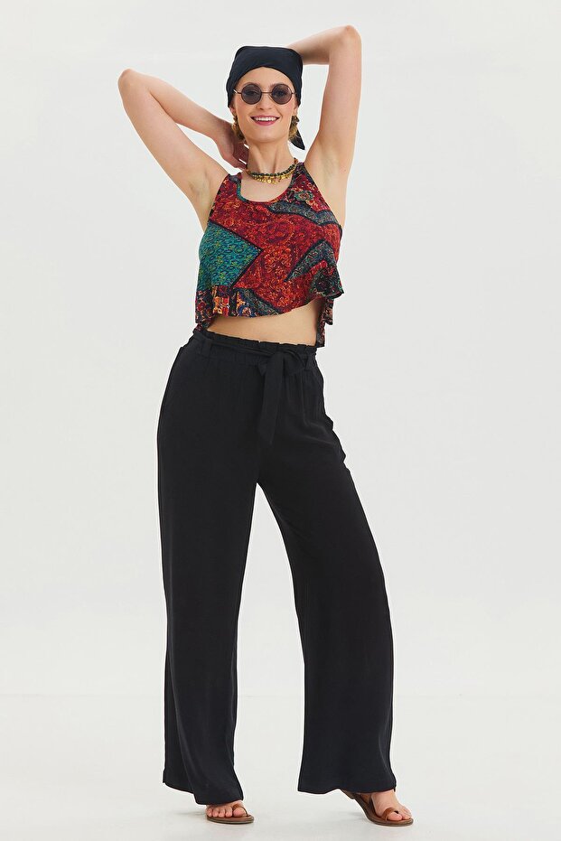 Elastic Waist Belt Detailed Summer Trousers