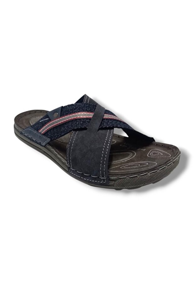 15821-25 Leather Anatomical Cross Band Men's Slippers