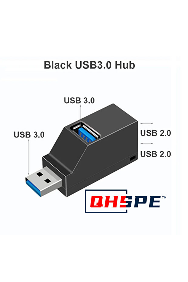 محول USB 3.0 أسود لأجهزة الكمبيوتر المحمولة، وموسع موزع USB 3.0 لقارئ بطاقات USB 3.0، ومنفذ USB 2.0 عالي السرعة،