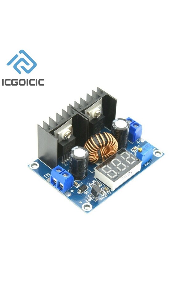 وحدة تنظيم الجهد الكهربائي ICGOICIC XL4016E1 DC 4-40V 8A 200W مع مقياس الفولتية، قابلة للتعديل بتقنية PWM الرقمية