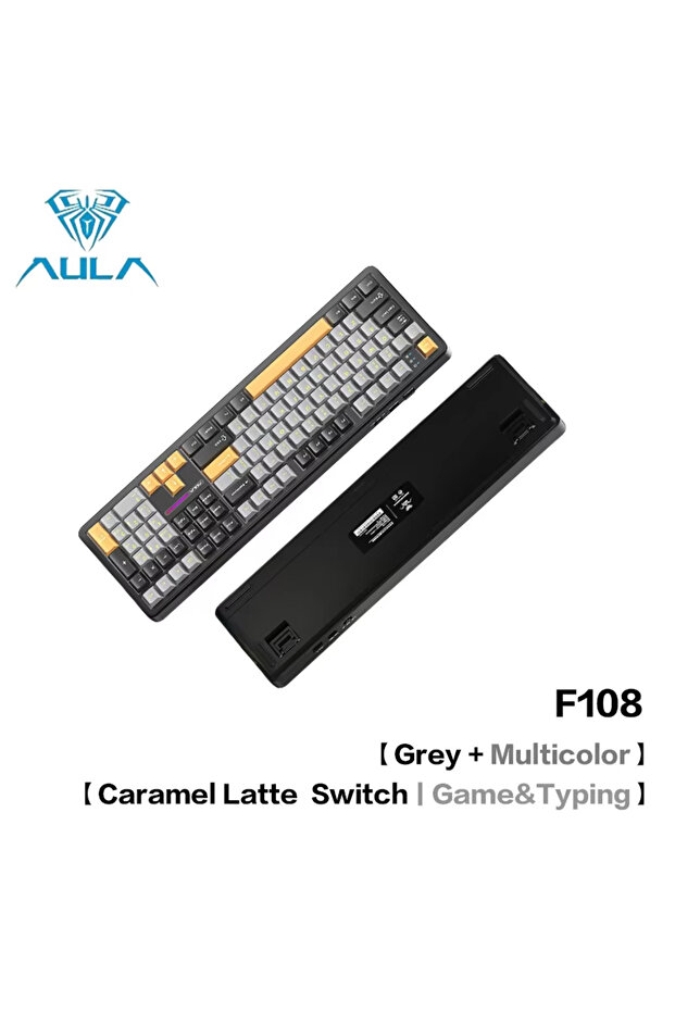 F108 Gray Mix AULA F108Pro/F108 اتصال بلوتوث لاسلكي ثلاثي الأوضاع، شاشة متعددة الوظائف، Ga - 1