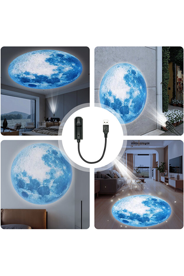 مصباح قمري أسود بمقبس USB، مصباح LED، كوكب أزرق - 3