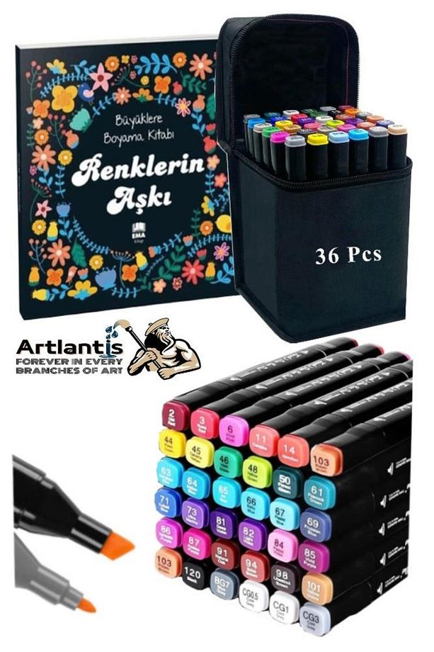 36 Adet Çift Taraflı Marker Kalem Çantalı 1 Paket 36 Renk Touch Markör Renklerin Aşkı Mandala Büyükl - 1