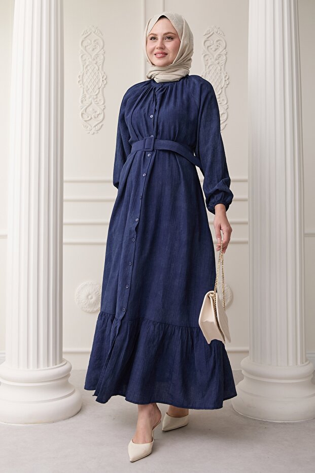 Judge Collar Strawberry Pattern Navy Blue Dress