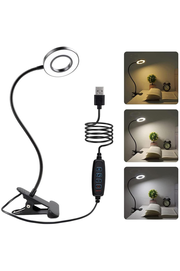 Black 48 LED USB Book Light Clip Desk Lamp Reading Light with 3 Color Mode 10 Brightness Dimmer 360° - 1