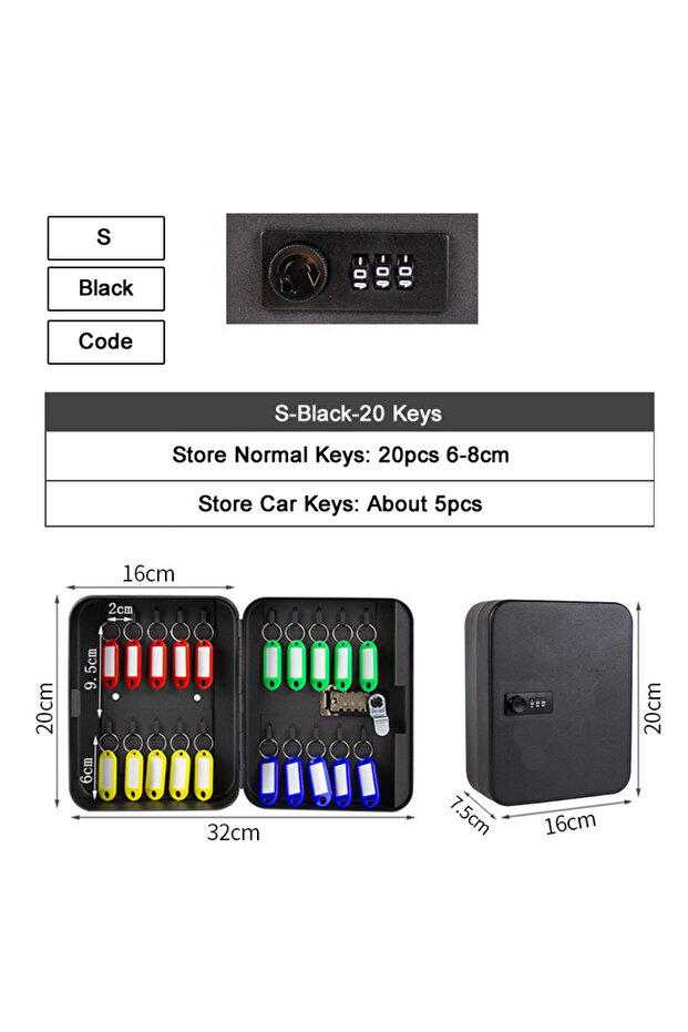 S-Black-Code Password Multi Key Lock Box Keys Safe Storage Box Lock Spare Car Keys Organizer Box For