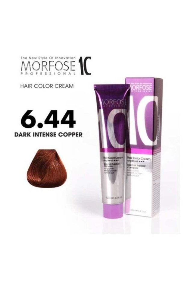 Morfose 10 Hair Color Cream with Argan Oil - Dark Intense Copper (6.44), 100ml