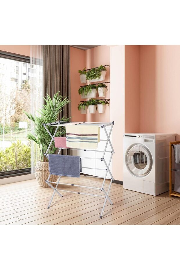 Multi-layer folding clothes drying rack, metal material, light and durable, easy to assemble, gray - 6