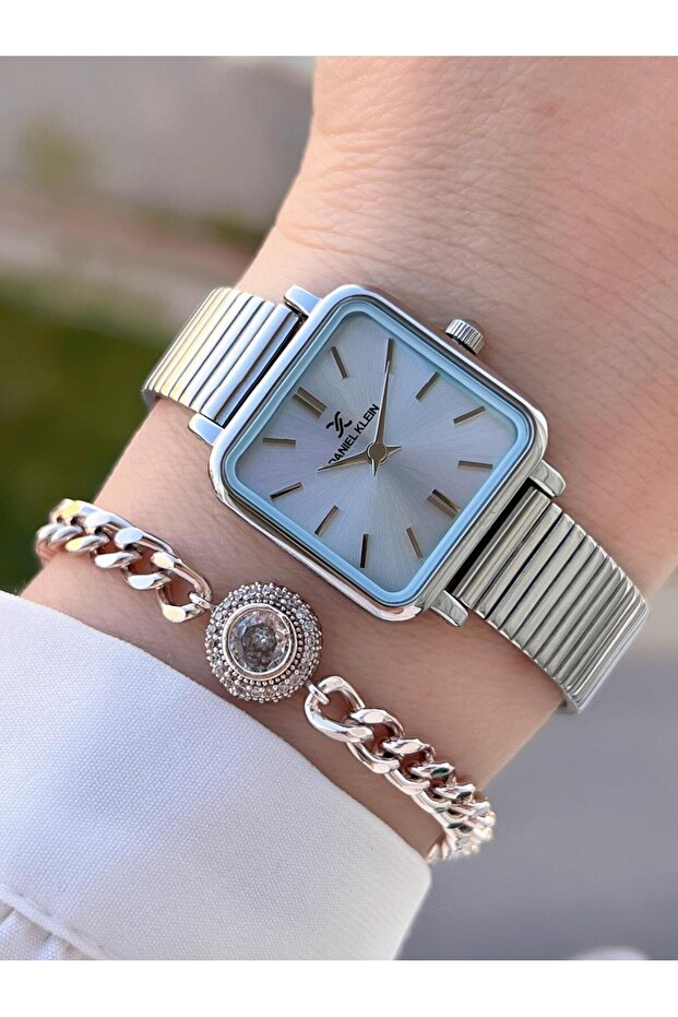 Steel Cord Square Case 2 Years Warranty + Bracelet Women's Watch