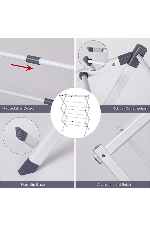 Multi-layer folding clothes drying rack, metal material, light and durable, easy to assemble, gray - 2