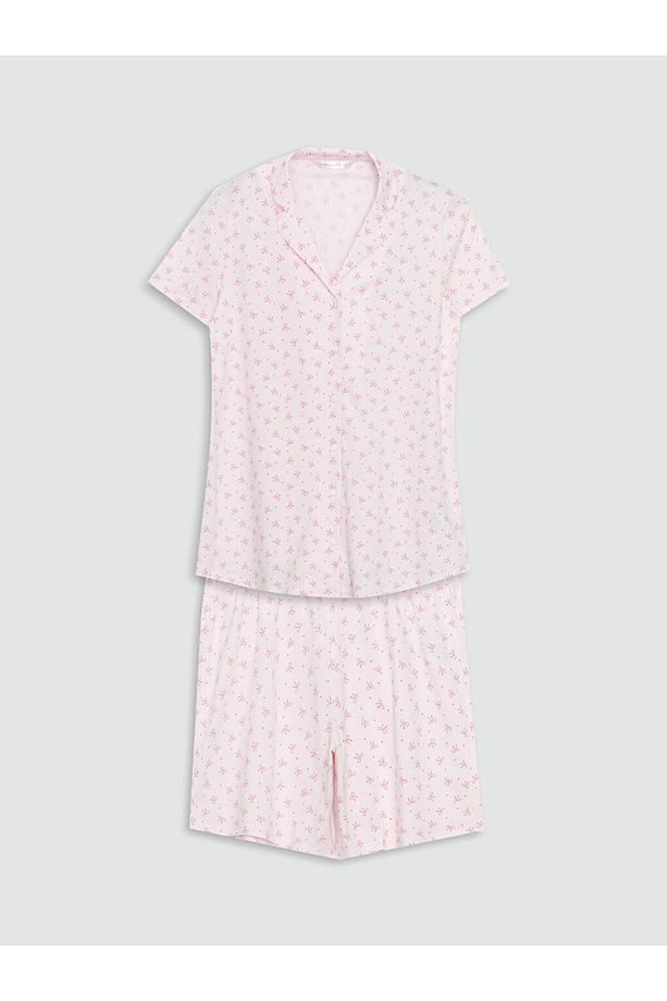 LCW DREAM Pembe Gömlek Yaka Desenli Hamile Şortlu Pijama Takımı - 4