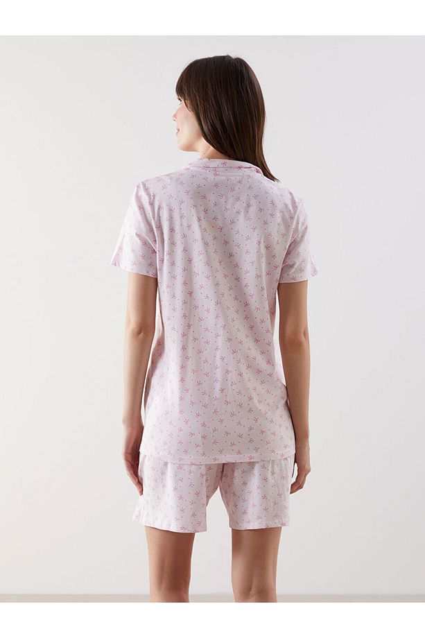 LCW DREAM Pembe Gömlek Yaka Desenli Hamile Şortlu Pijama Takımı - 3