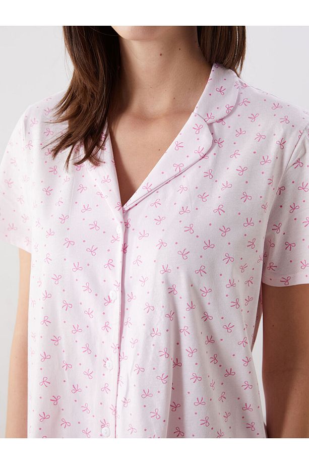 LCW DREAM Pembe Gömlek Yaka Desenli Hamile Şortlu Pijama Takımı - 2
