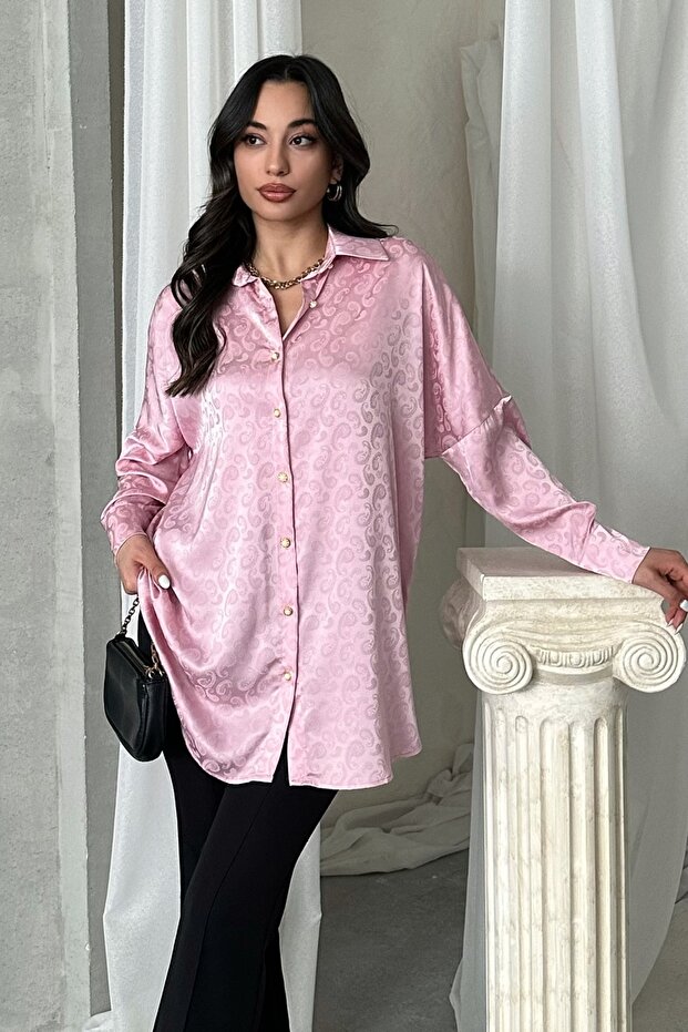 قميص جاكار نسائي منقوش بأكمام بالونية مقاس كبير